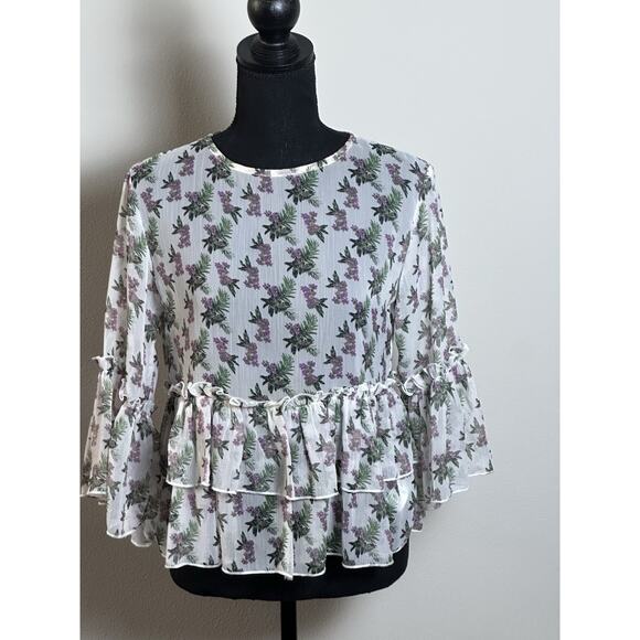 Buffalo David Bitton Women's Floral Print Top Size S Boho Flare Sleeve Top - Picture 6 of 16